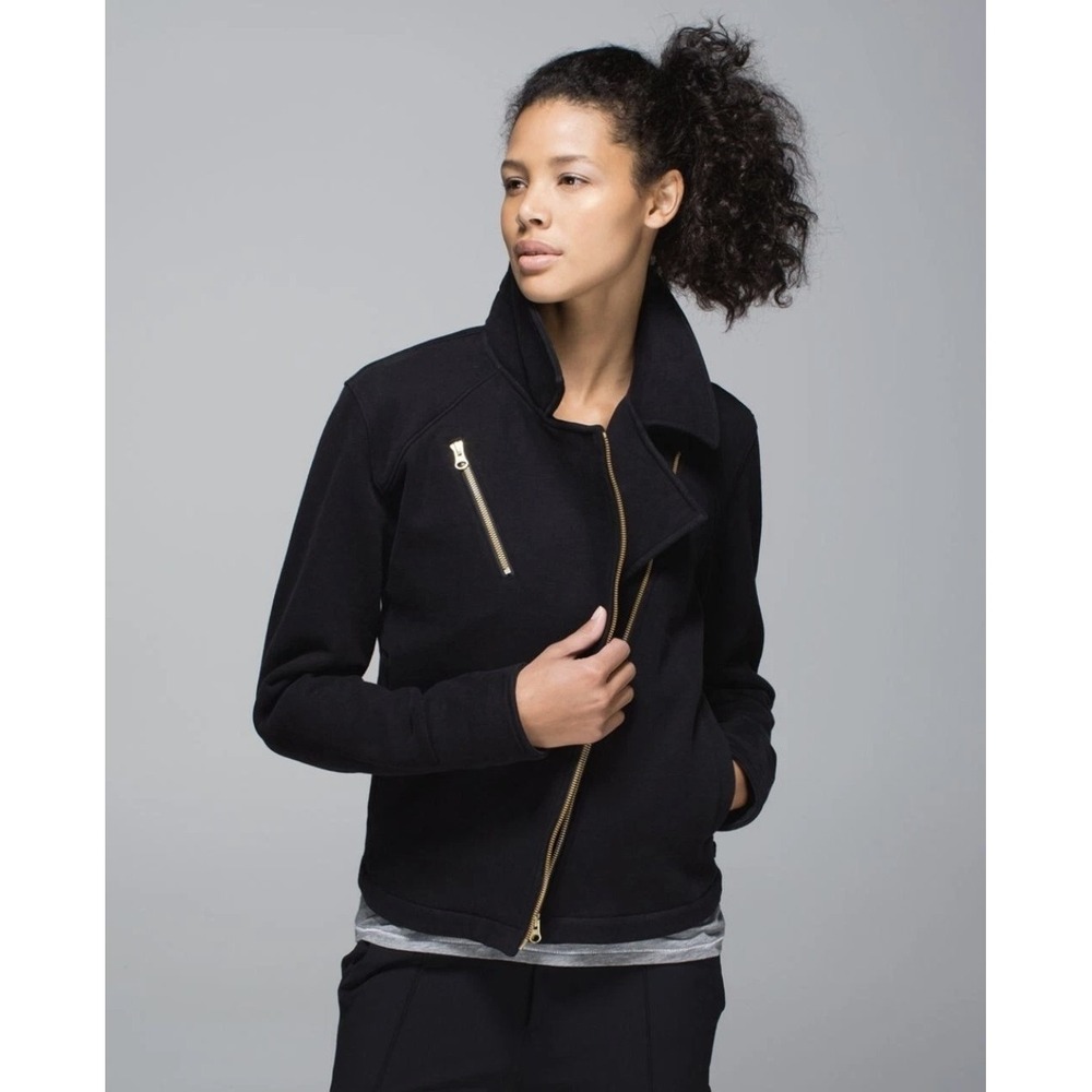 Lululemon Lab Shadow Moto Jacket Women's 8 Black Asymmetrical Zip Biker